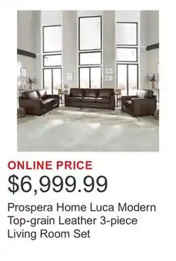 Costco Prospera Home Luca Modern Top-grain Leather 3-piece Living Room Set offer