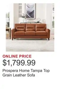 Costco Prospera Home Tampa Top Grain Leather Sofa offer