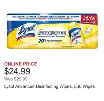 Costco Lysol Advanced Disinfecting Wipes, 550 Wipes offer