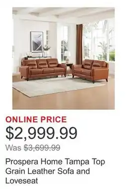 Costco Prospera Home Tampa Top Grain Leather Sofa and Loveseat offer