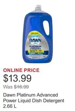 Costco Dawn Platinum Advanced Power Liquid Dish Detergent 2.66 L offer