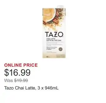 Costco Tazo Chai Latte, 3 x 946mL offer