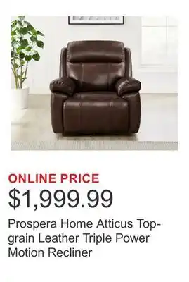 Costco Prospera Home Atticus Top-grain Leather Triple Power Motion Recliner offer