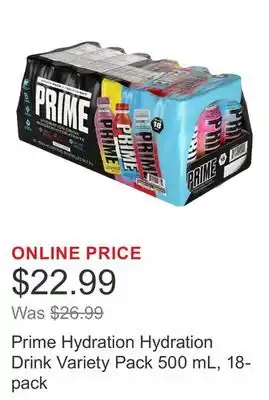 Costco Prime Hydration Hydration Drink Variety Pack 500 mL, 18-pack offer