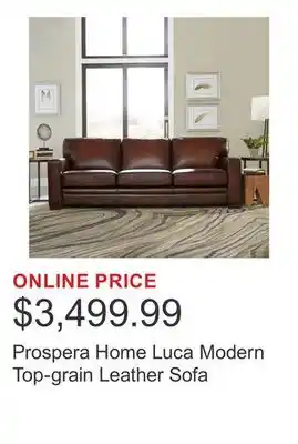 Costco Prospera Home Luca Modern Top-grain Leather Sofa offer