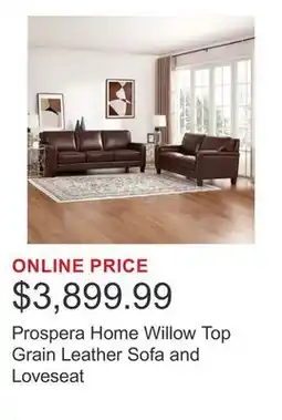 Costco Prospera Home Willow Top Grain Leather Sofa and Loveseat offer