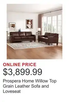 Costco Prospera Home Willow Top Grain Leather Sofa and Loveseat offer