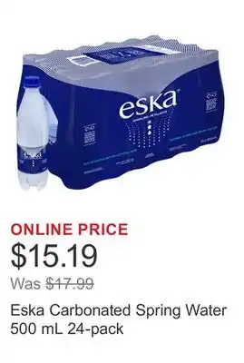 Costco Eska Carbonated Spring Water 500 mL 24-pack offer