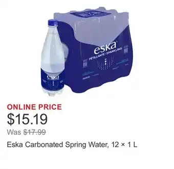 Costco Eska Carbonated Spring Water, 12 × 1 L offer