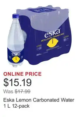 Costco Eska Lemon Carbonated Water 1 L 12-pack offer