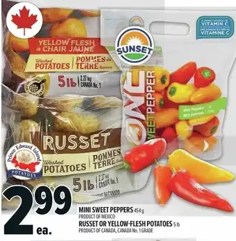 Metro Mini sweet peppers and russet or yellow-flesh potatoes offer