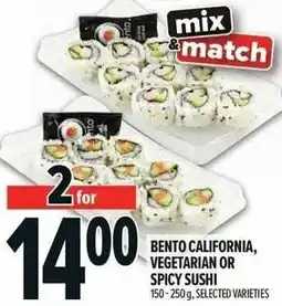 Metro Bento california and vegetarian or spicy sushi offer