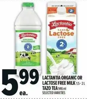 Metro Lactantia organic or lactose free milk and tazo tea 946ml offer