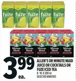 Metro Allen's or minute maid juice or cocktails or fuze iced tea offer