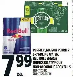 Metro Perrier and maison perrier sparkling water or Red bull energy drink offer