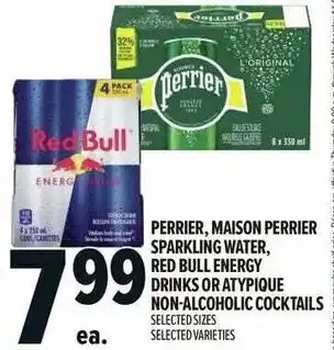 Metro Perrier and maison perrier sparkling water or Red bull energy drink offer