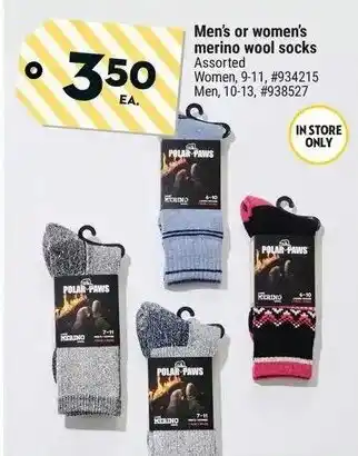 Giant Tiger Men's or women's merino wool socks offer