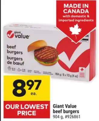 Giant Tiger Giant Value beef burgers offer