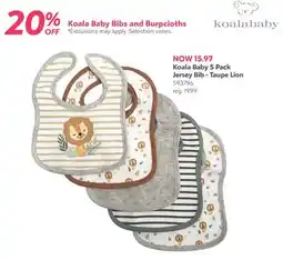 Babies 'R' Us Koala Baby 5 Pack Jersey Bib - Taupe Lion offer