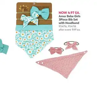 Babies 'R' Us Amor Bebe Girls 3Piece Bib Set with Headband offer