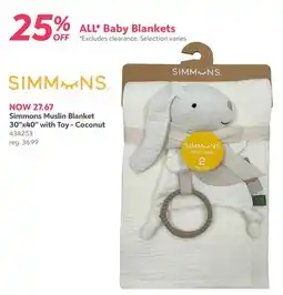 Babies 'R' Us Simmons Muslin Blanket 30x40 with Toy - Coconut offer