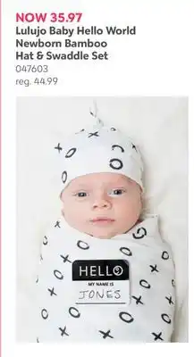 Babies 'R' Us Lulujo Baby Hello World Newborn Bamboo Hat and Swaddle Blanket Set offer