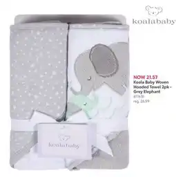 Babies 'R' Us Koala Baby Woven Hooded Towel 2pk - Grey Elephant offer