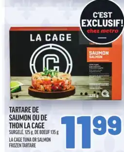 Metro TARTARE DE SAUMON OU DE THON LA CAGE | LA CAGE TUNA OR SALMON FROZEN TARTARE offer