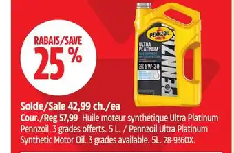 Canadian Tire Pennzoil Ultra Platinum Synthetic Motor Oil offer