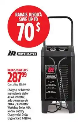 Canadian Tire Motomaster Eliminator Workshop Series 40A Manual Battery Charger with 240A Engine Start offer