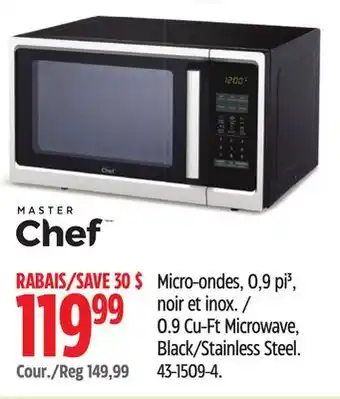 Canadian Tire Master Chef 0.9 Cu-Ft Microwave, Black/Stainless Steel offer