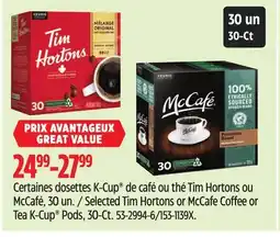 Canadian Tire Selected Tim Hortons or McCafe Coffee or Tea K-Cup Pods, 30-Ct offer