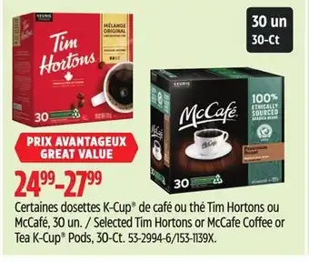 Canadian Tire Selected Tim Hortons or McCafe Coffee or Tea K-Cup Pods, 30-Ct offer