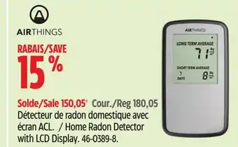 Canadian Tire Air Things Home Radon Detector with LCD Display offer