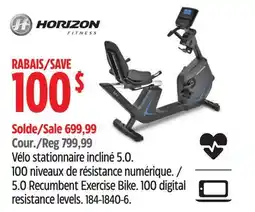 Canadian Tire Horizon Fitness 5.0 Recumbent Exercise Bike offer