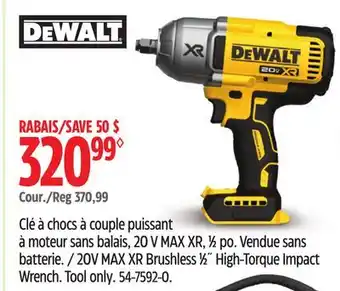 Canadian Tire Dewalt 20V MAX XR Brushless 1⁄2˝ High-Torque Impact Wrench offer