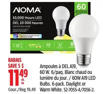 Canadian Tire Noma 60W A19 LED Bulbs offer