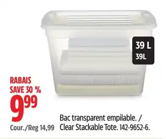 Canadian Tire TYPE A Clear Stackable Tote offer