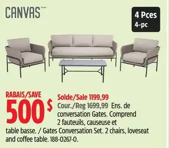 Canadian Tire CANVAS Gates Conversation Set. 2chairs, loveseat and coffee table offer