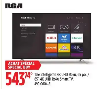 Canadian Tire RCA 65˝ 4K UHD Roku Smart TV offer