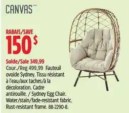 Canadian Tire CANVAS Sydney Egg Chair. Water/stain/fade-resistant fabric. Rust-resistant frame offer