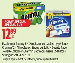 Canadian Tire Bounty Paper Towel 6=12 Rolls or Charmin Bathroom Tissue 12=48 Rolls offer