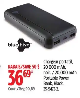 Canadian Tire BLUEHIVE 20,000 mAh Portable Power Bank, Black offer