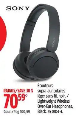 Canadian Tire Sony Lightweight Wireless Over-Ear Headphones offer