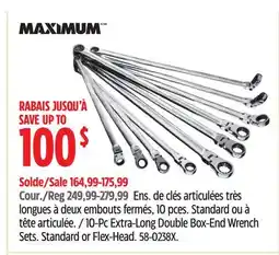 Canadian Tire MAXIMUM 10-Pc Extra-Long Double Box-End Wrench Sets. Standard or Flex-Head offer