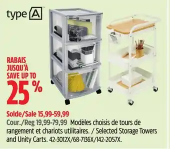 Canadian Tire TYPE A Selected Storage Towers and Unity Carts offer