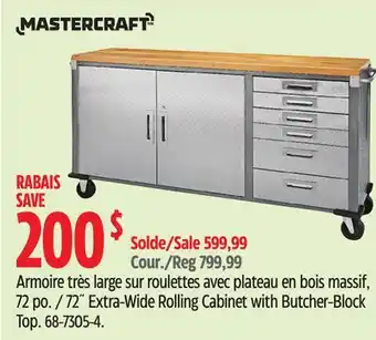 Canadian Tire Mastercraft 72˝ Extra-Wide Rolling Cabinet with Butcher-Block Top offer