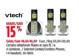 Canadian Tire Vtech Selected Corded/Cordless Phones, 1-4 Handsets offer