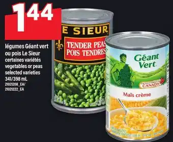 Maxi LÉGUMES GÉANT VERT OU POIS LE SIEUR | VEGETABLES OR PEAS 341/398 ML offer