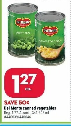 Giant Tiger Del Monte canned vegetables offer
